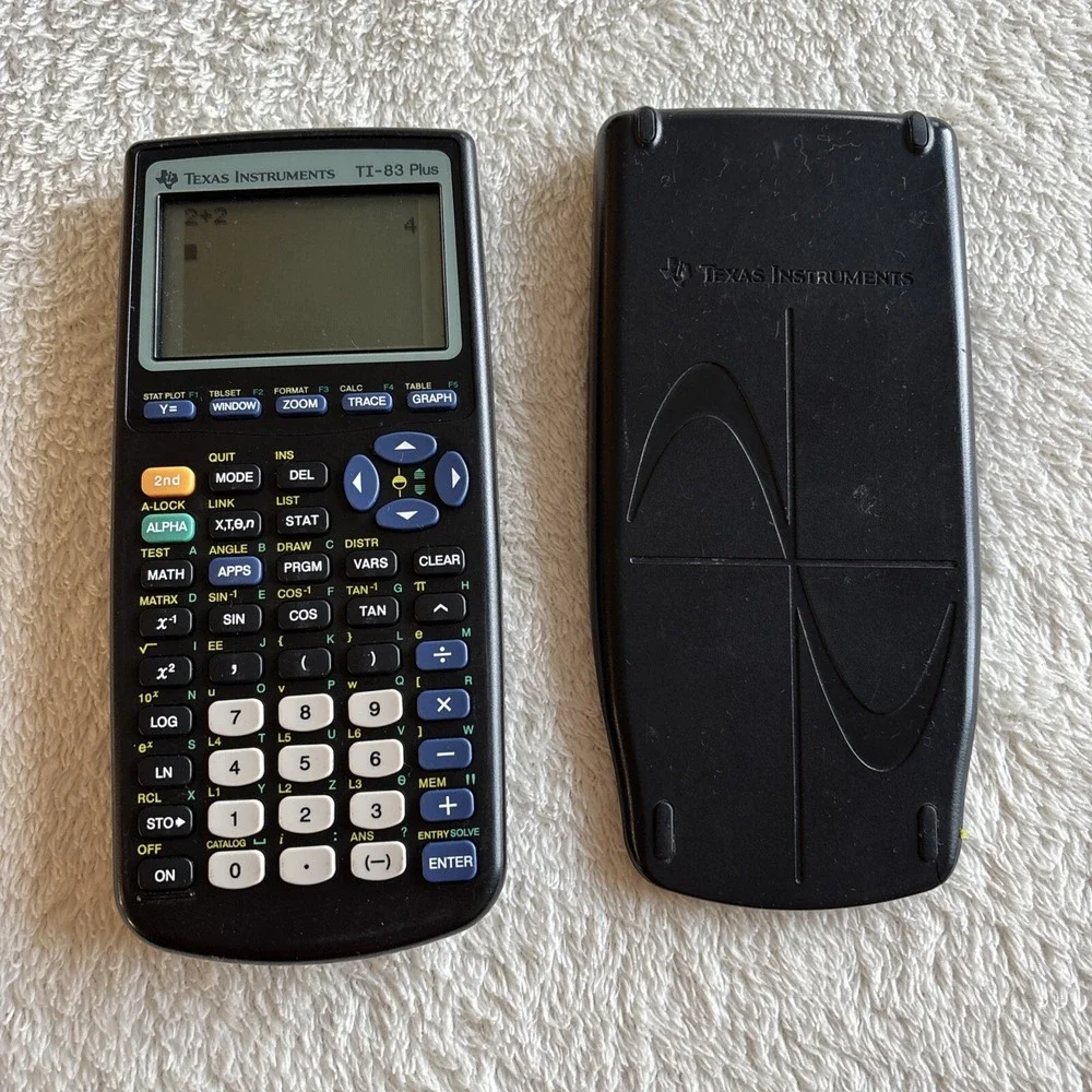 Texas Instruments TI 83 Plus Graphing Calculator Black‎ With Cover Working